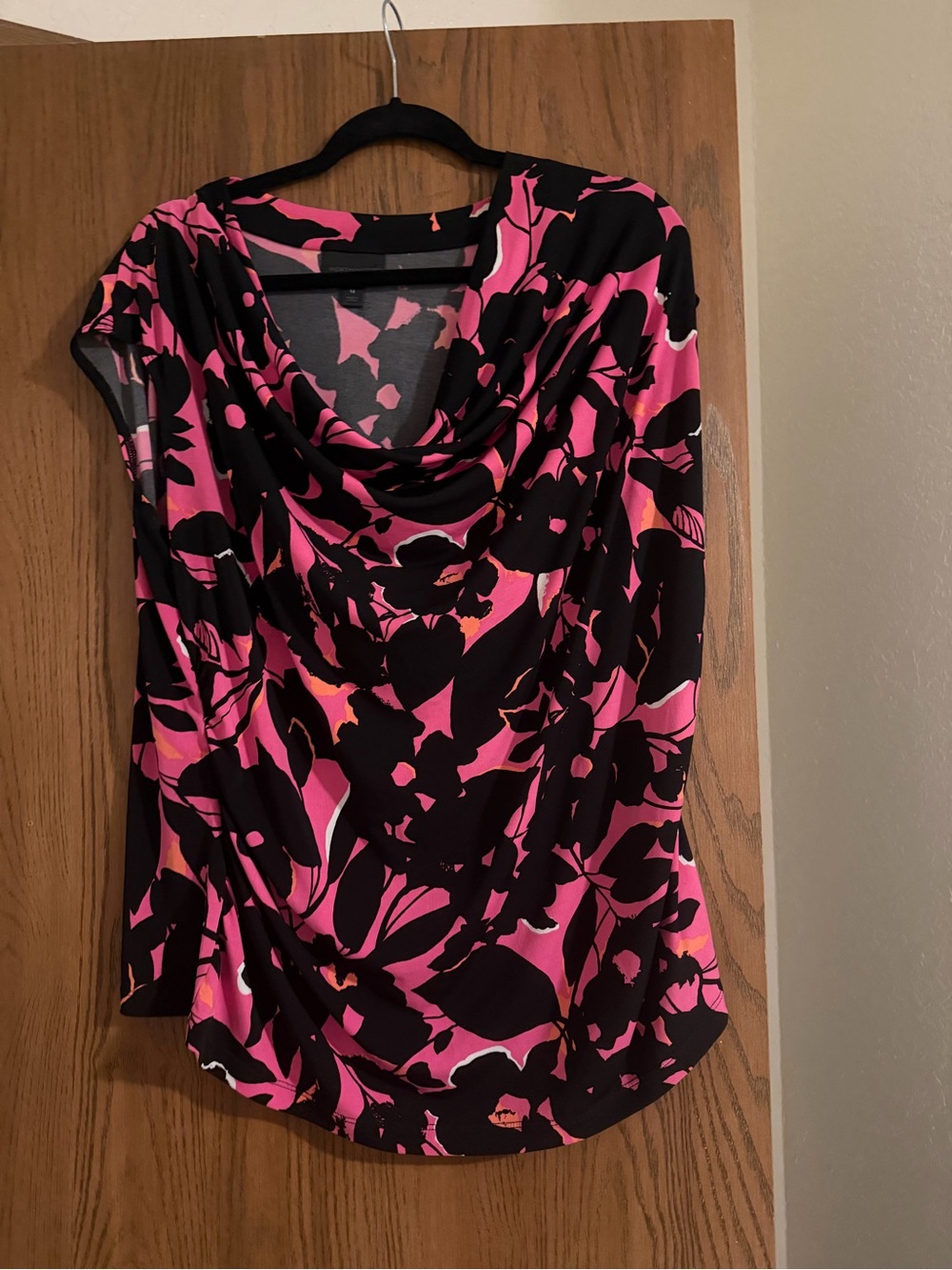 Worthington Pink and Black Floral Cowl Neck Blouse